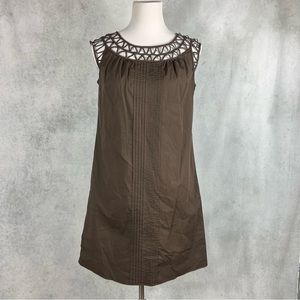 Ann Taylor Brown Sleeveless Pintuck Shift Dress